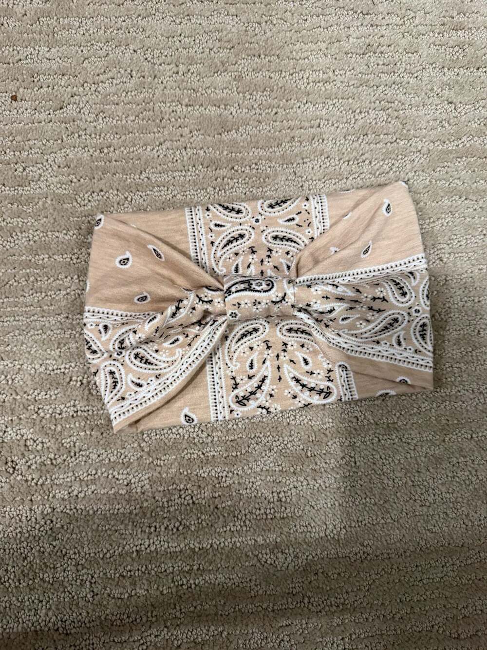 Women's Tan Bandana Paisley Print Wide Elastic Knotted Headband